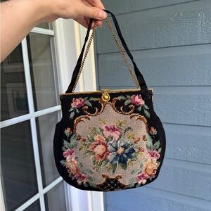 Vintage Black Needlepoint Purse
